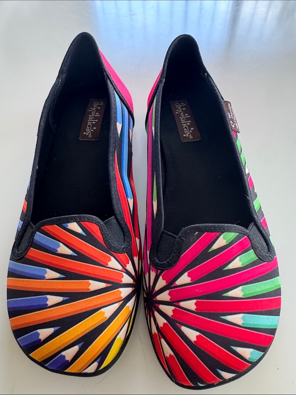 Chocolaticas Women’s Multicolor Pencil Burst Slip-On Flats- size 37
